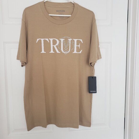 True Religion Men's Crystal Face Buddha Graphic T-Shirt Tan Sz XL New with Tags - Picture 1 of 7